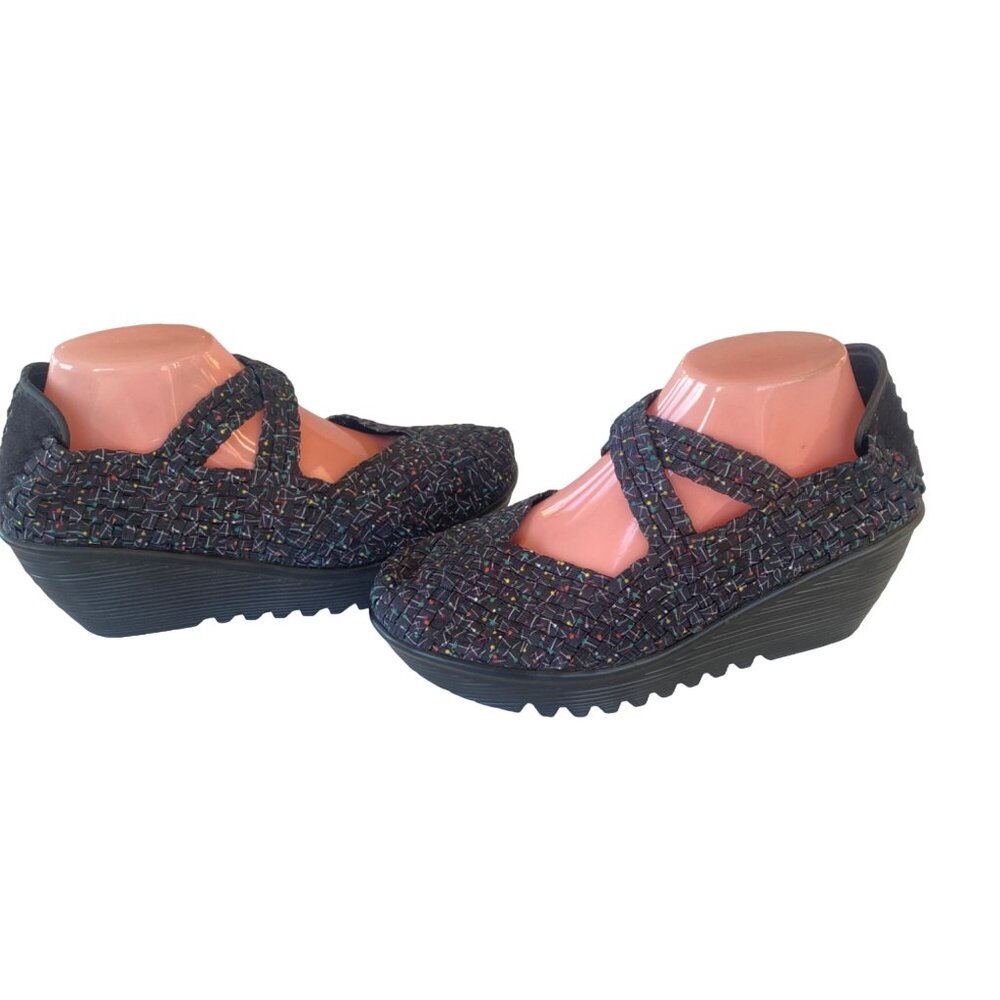BERNIE MEV Women's 41 Cleopatra Pops Fabric Wedge Shoes US 11 Black - Picture 1 of 11